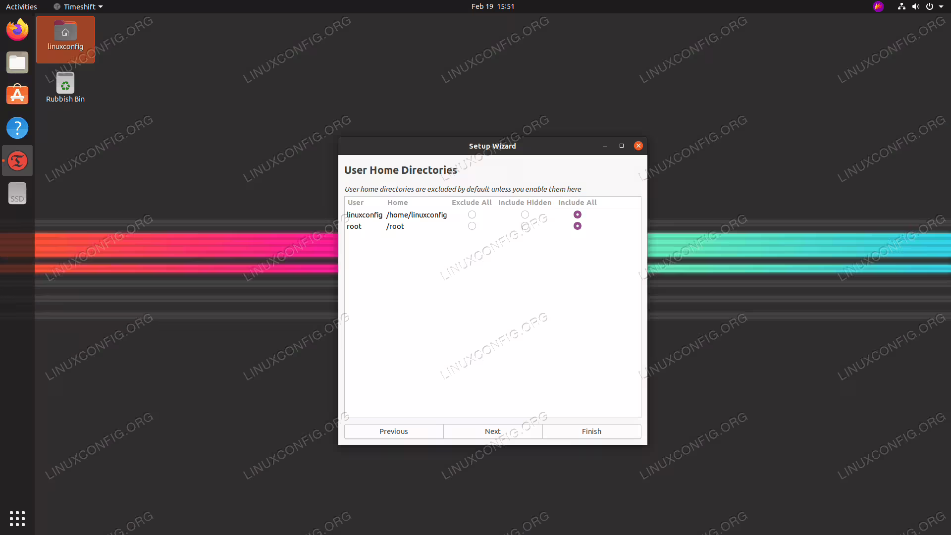 home directories are excluded by default