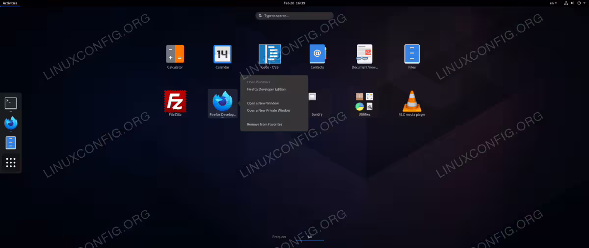 Desktop launcher right-click menu
