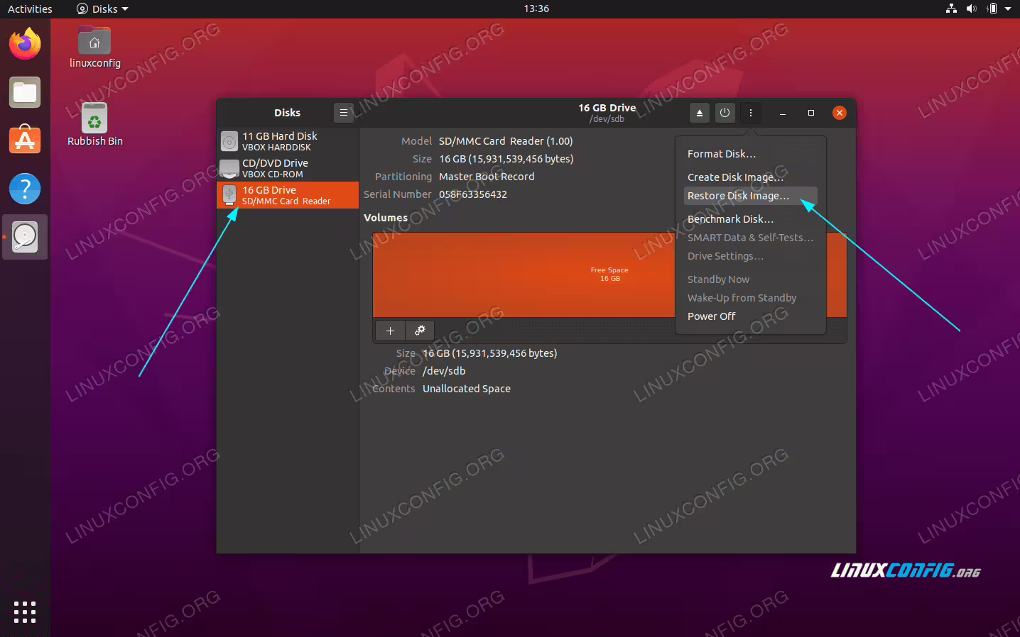 Select the appropriate SD card and click restore