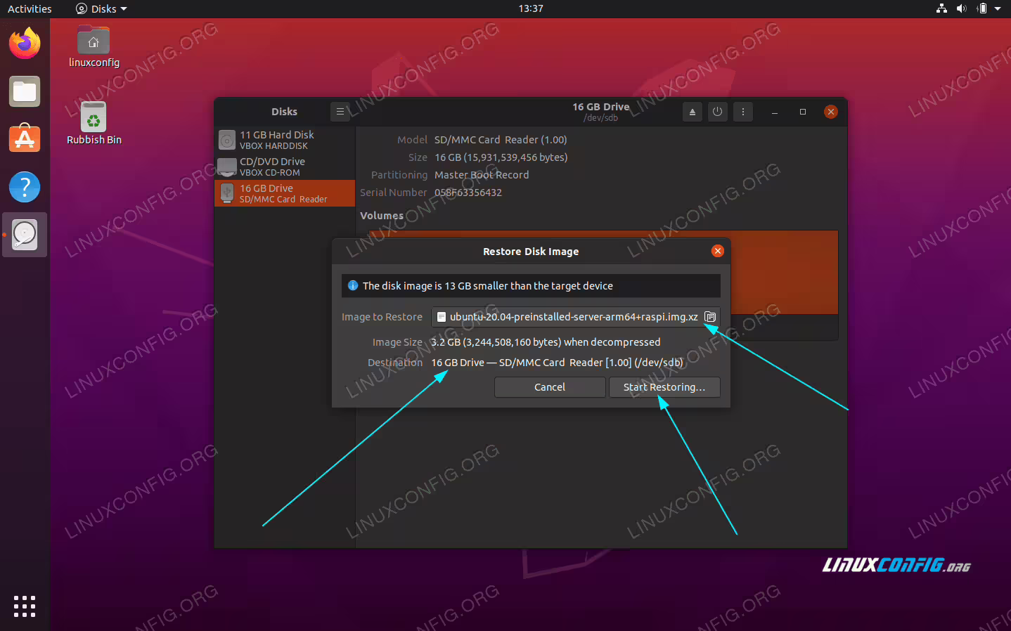 Start Restoring image