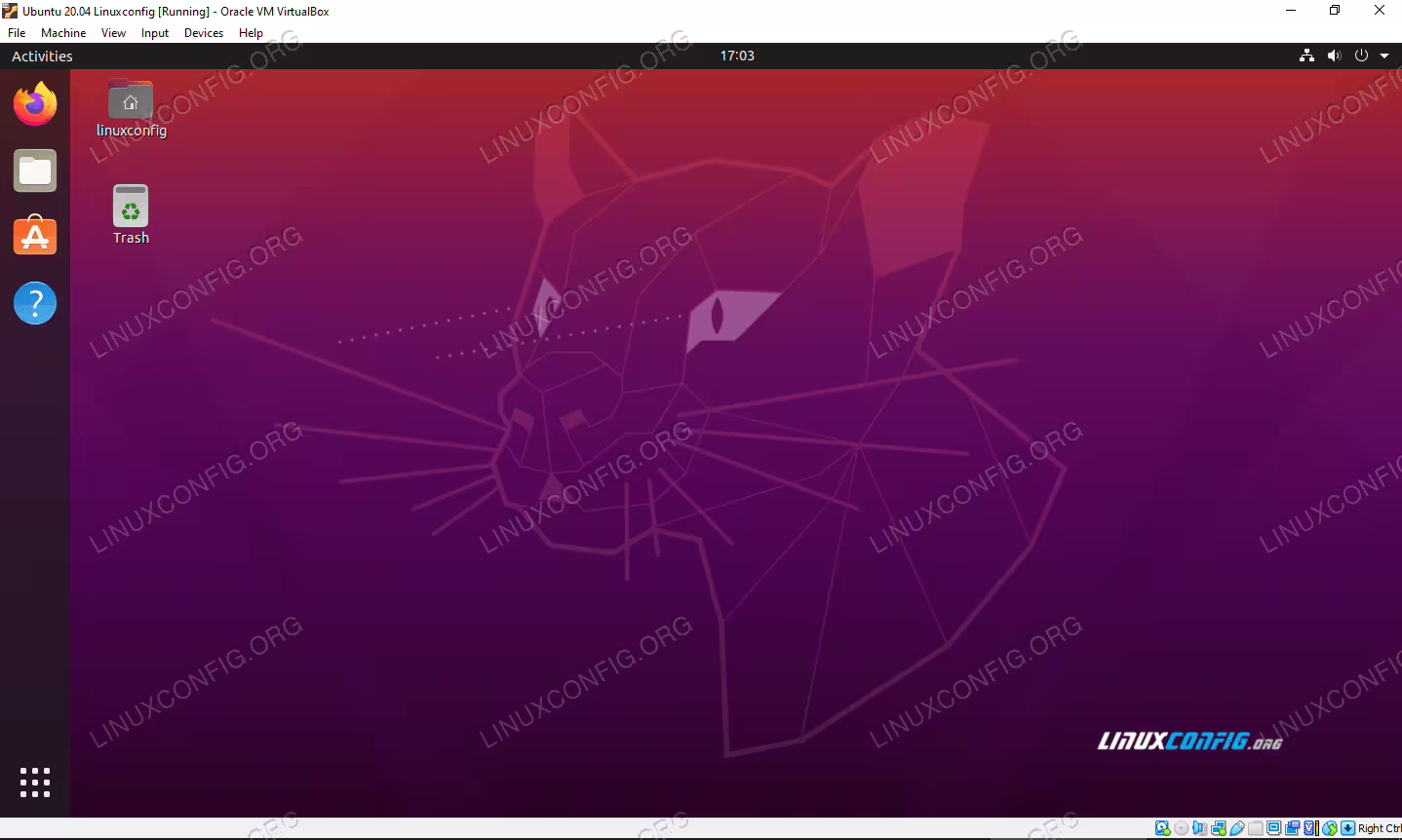 Ubuntu 20.04 Focal Fossa running on a virtual machine in VirtualBox