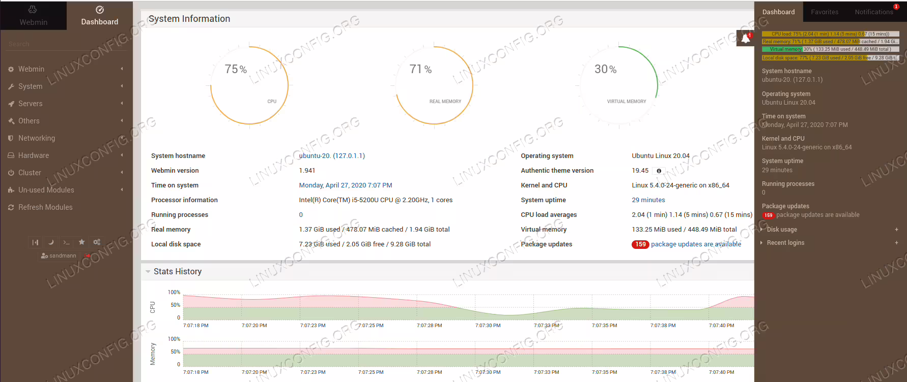 Webmin alarm details