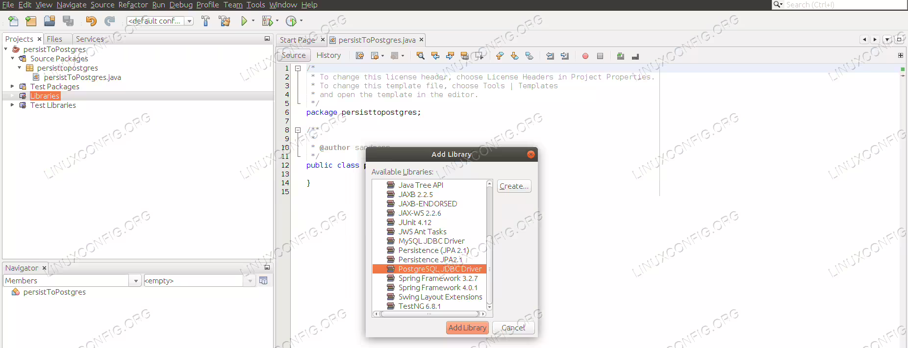 Adding the PostgreSQL JDBC Driver to the project