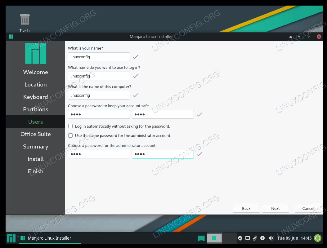 Configure user and root settings