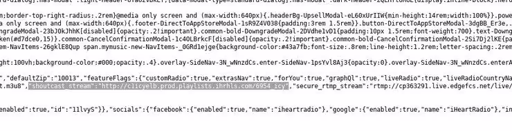 A SHOUTcast URL in website source code