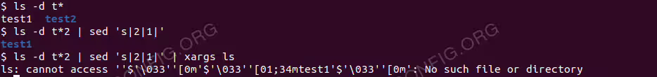 ls color output taints the result of a command containing regular expressions