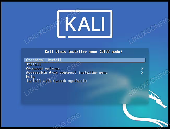 Select the graphical install option