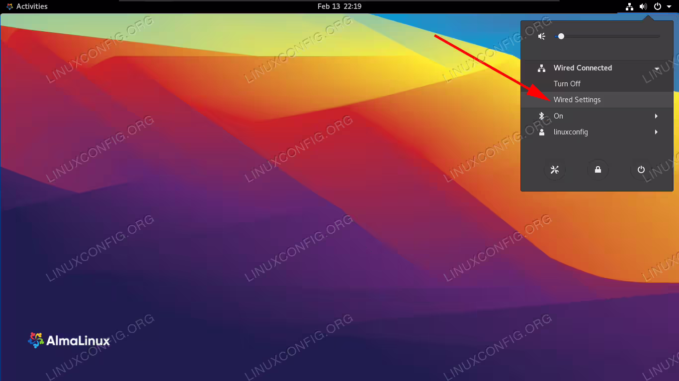Open the settings menu of GNOME