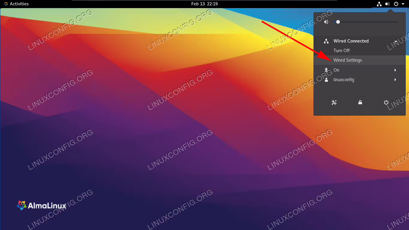 Open network settings from top right corner of GNOME desktop