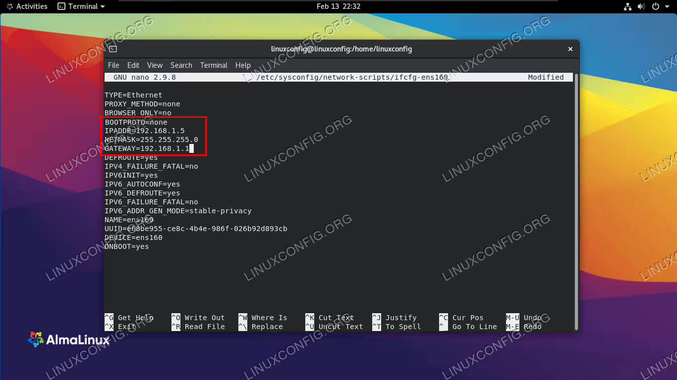 Fill in the network settings for this interface