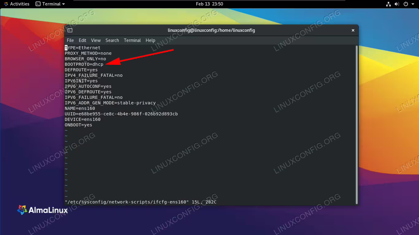 Our network interface boot protocol is currently configured for DHCP
