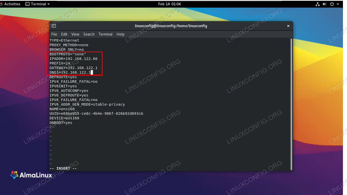 Fill out your desired network settings in the interface file
