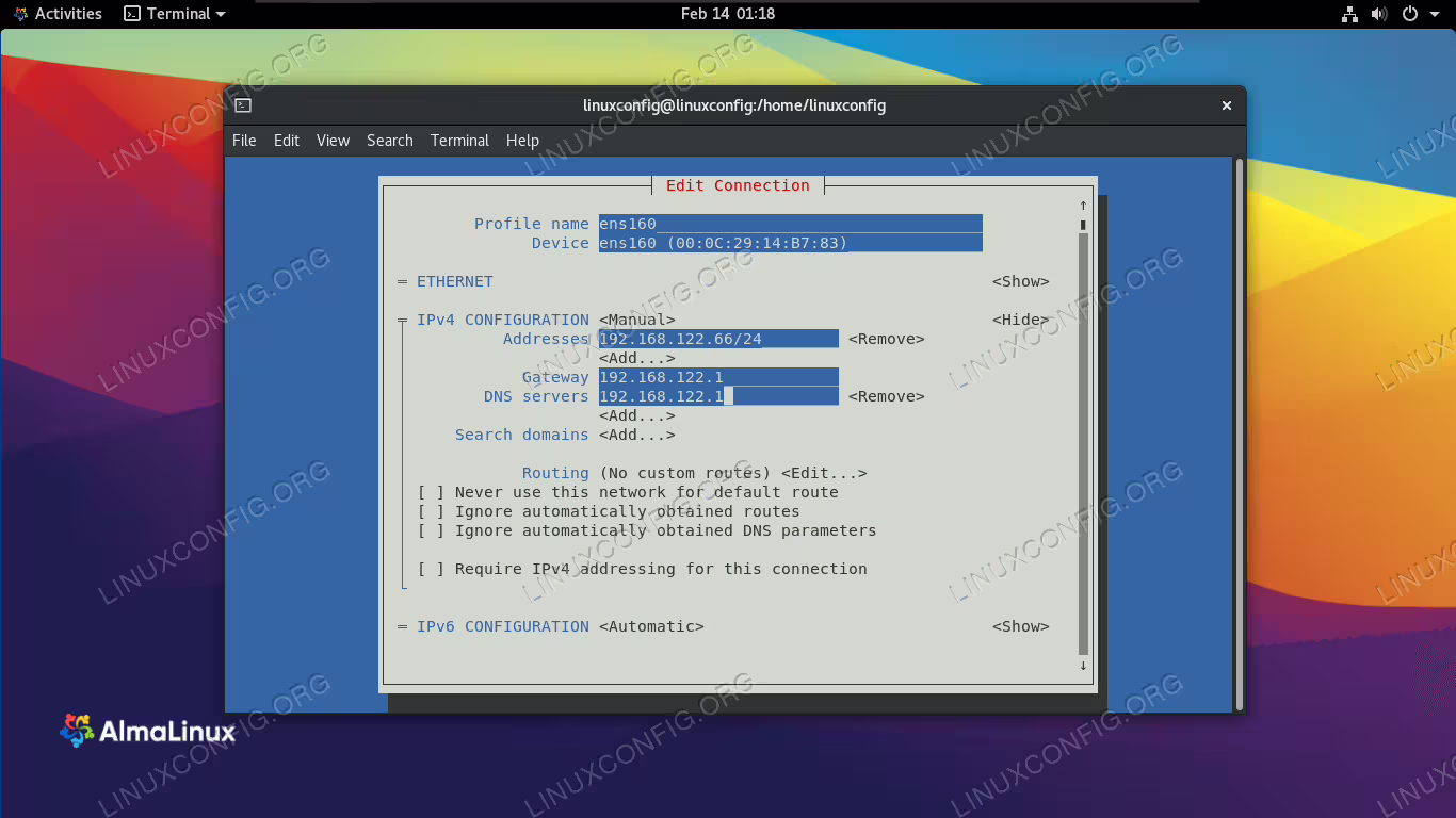 Configuring a static IP address on AlmaLinux