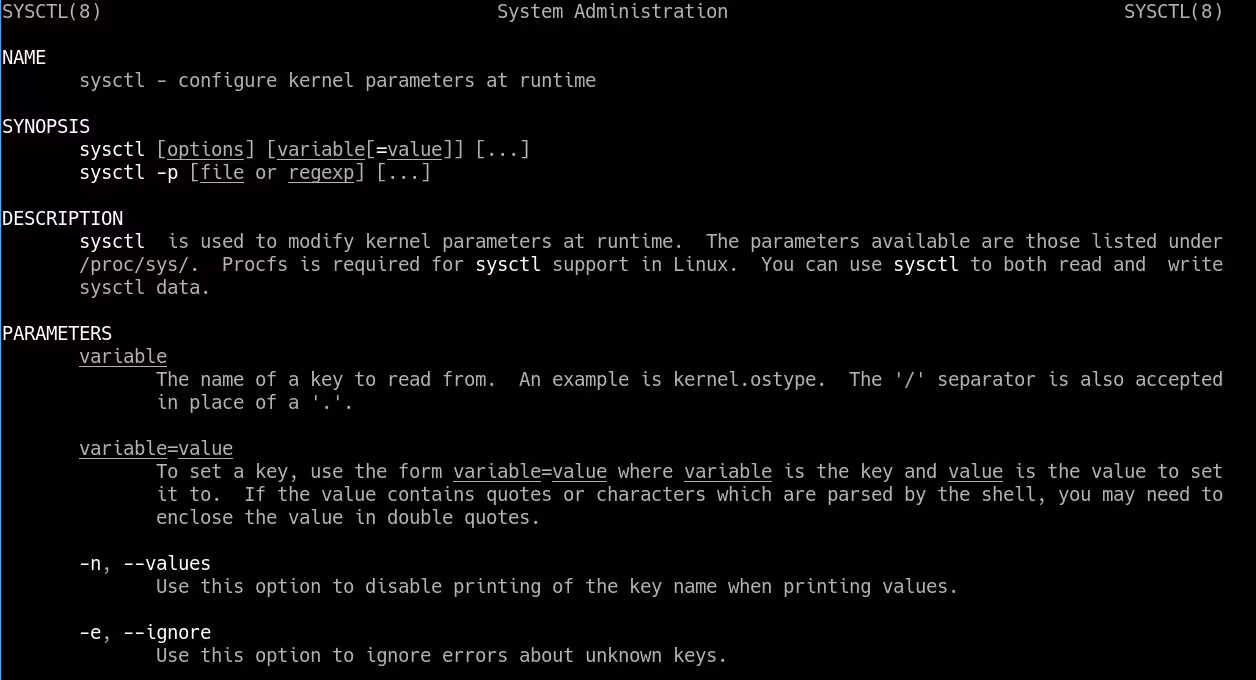 How to read and change the value of kernel parameters using sysctl