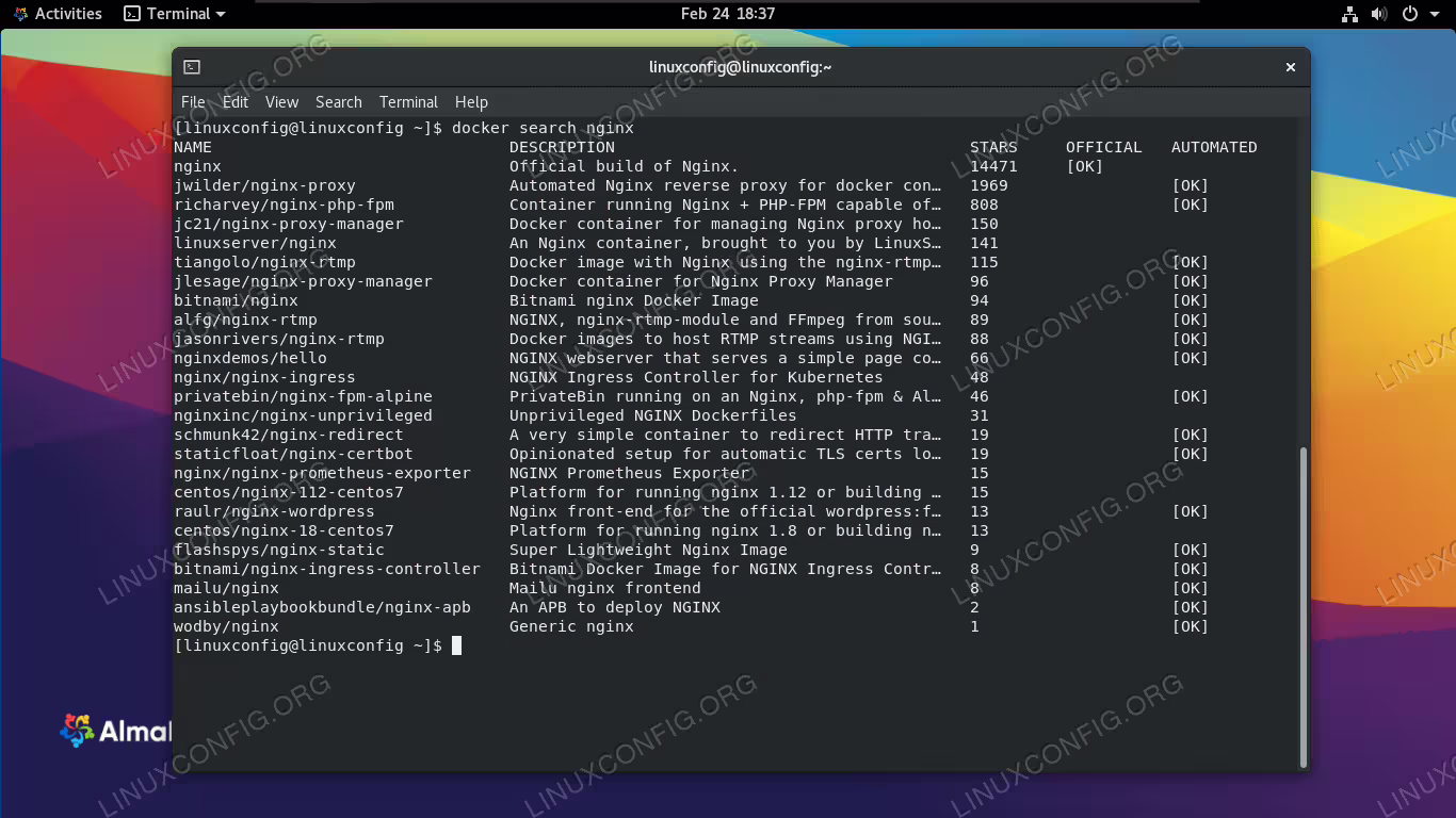 Docker can search for any available container images