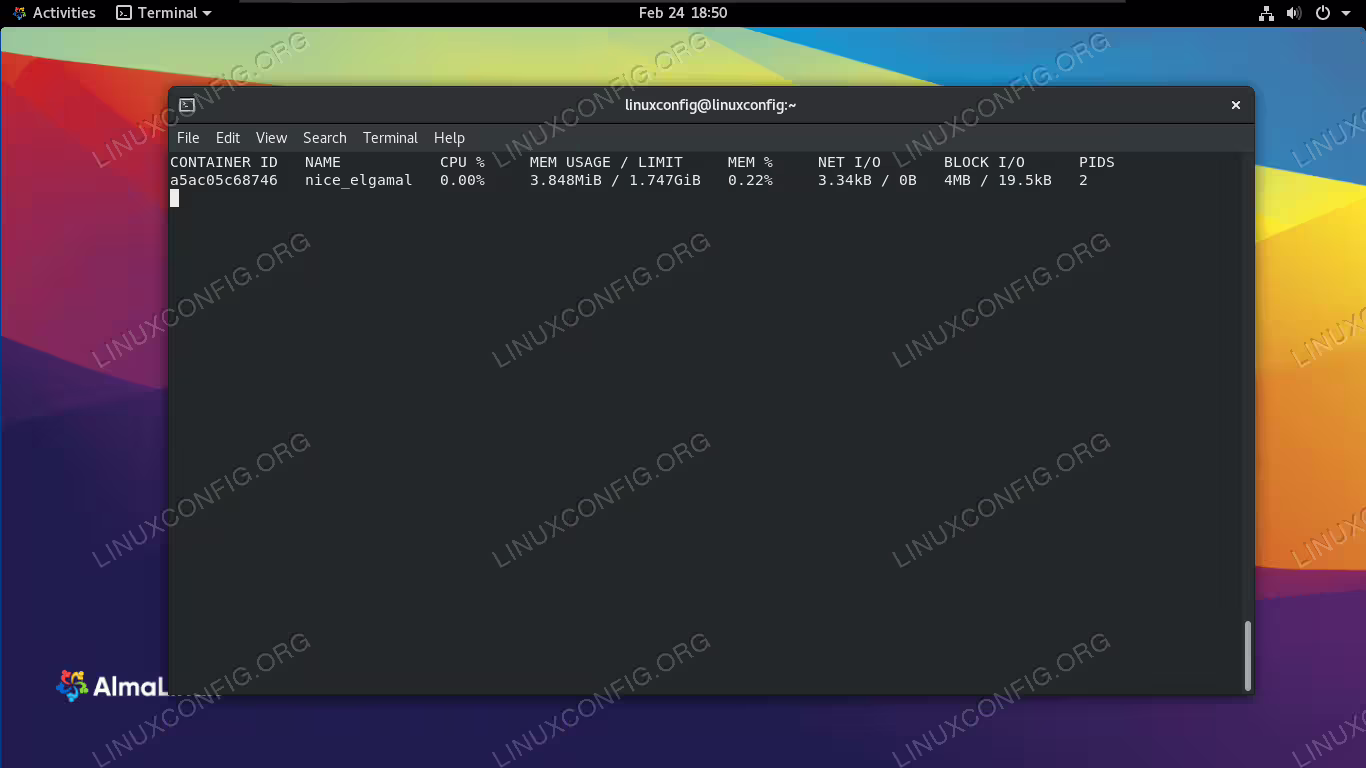 See the current system usage of Docker images with docker stats command
