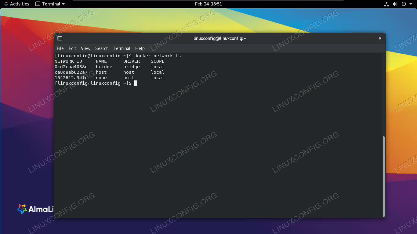 See currently configured networks in Docker with docker network ls