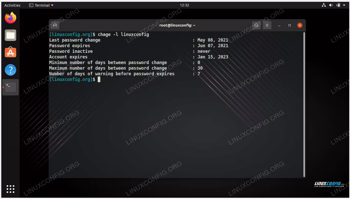 Password expiration and history information on Linux