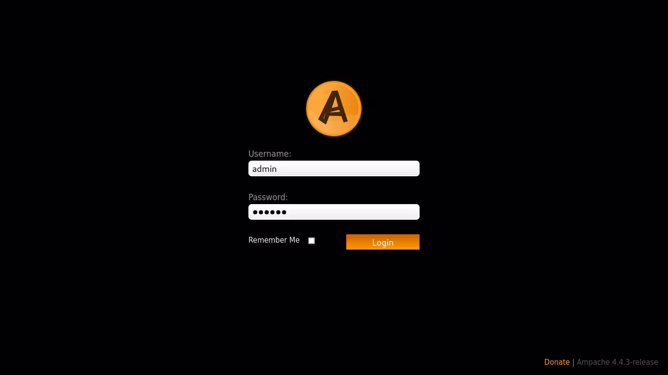The Ampache login page