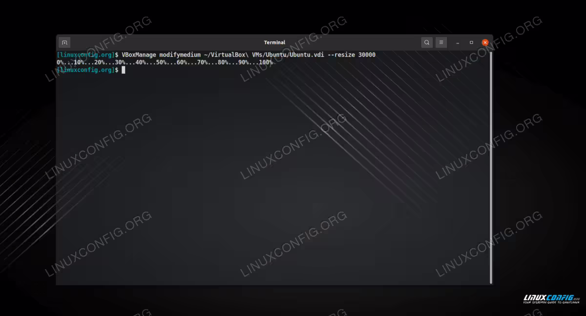 Increasing the size of a VM hard disk via command line