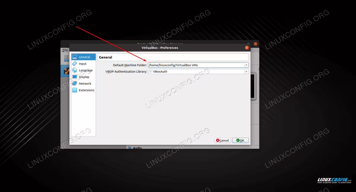 Checking the default path where virtual machine files are saved