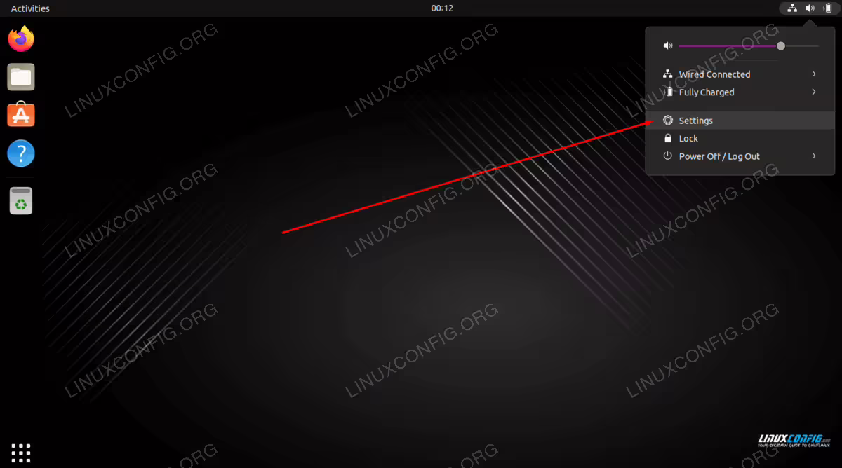 Open Settings in GNOME on Ubuntu 22.04