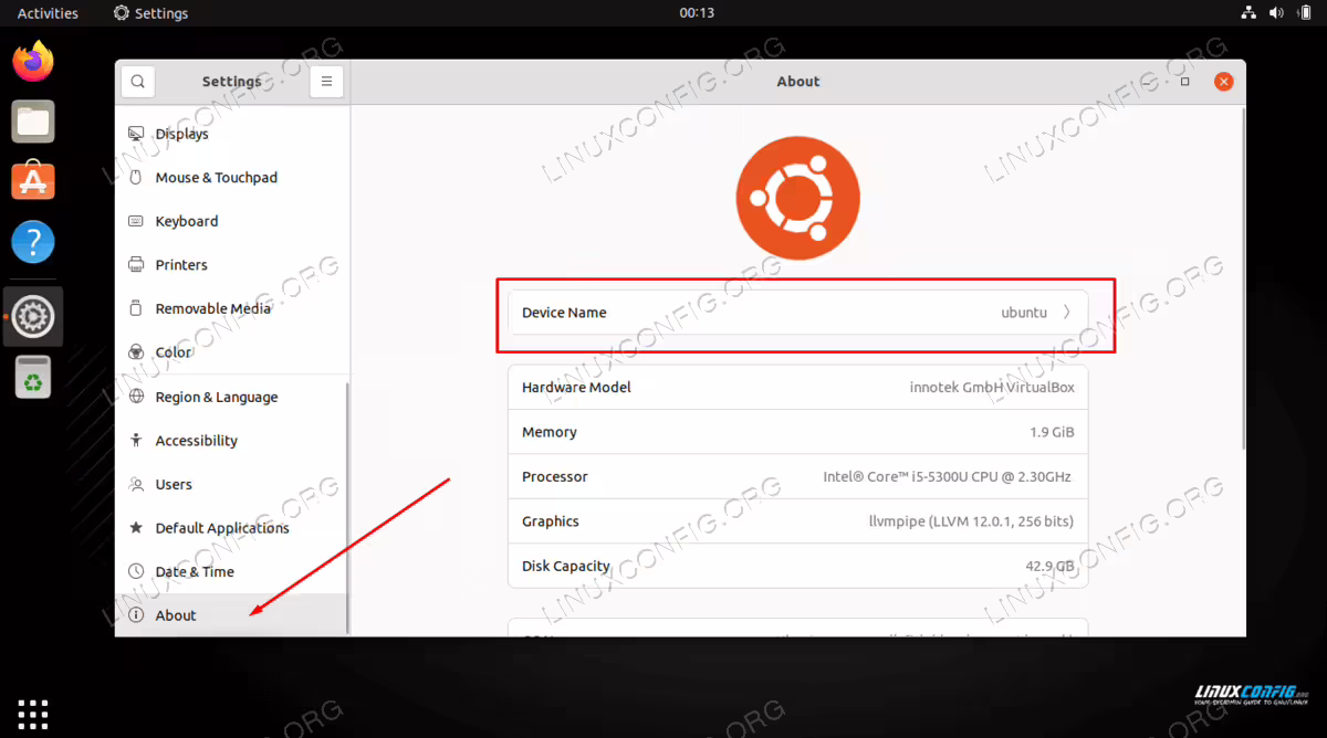 Viewing hostname on Ubuntu 22.04 from GNOME settings panel