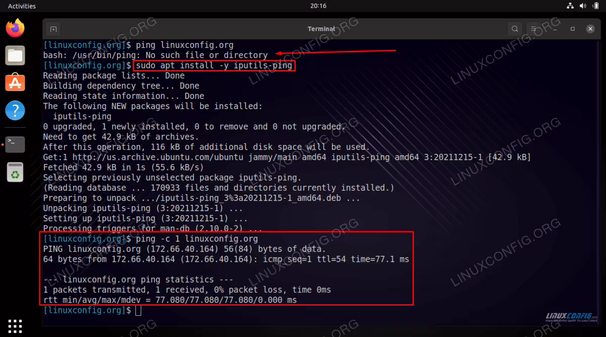 Install ping command on Ubuntu 22.04