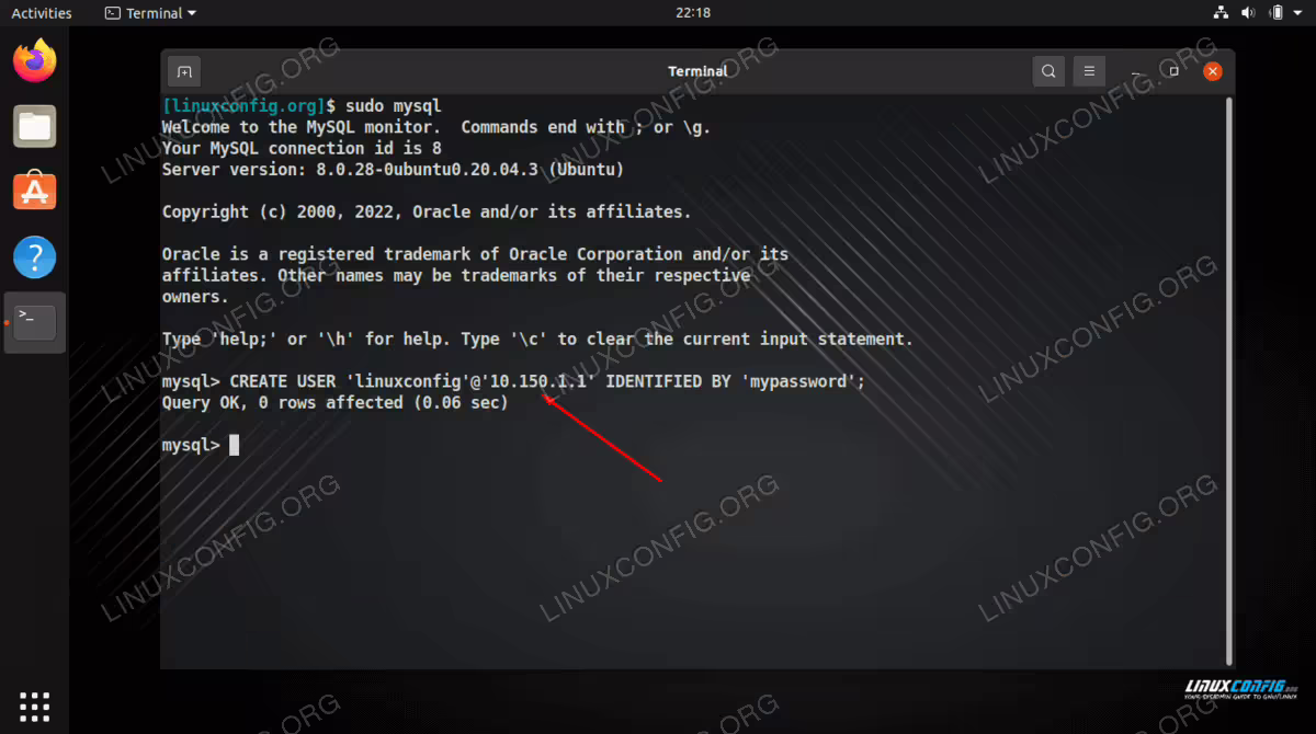 Creating a new MySQL user that can only be accessed from a specific IP address