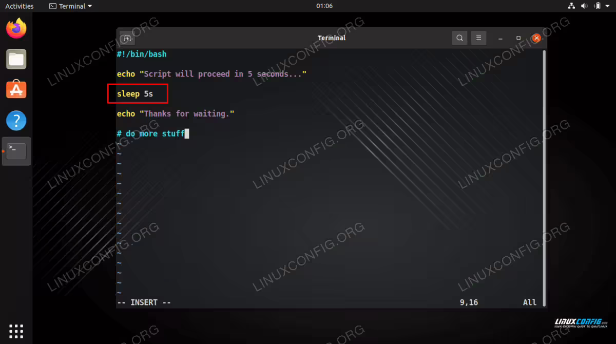 An example of a pause in a Bash script on Linux