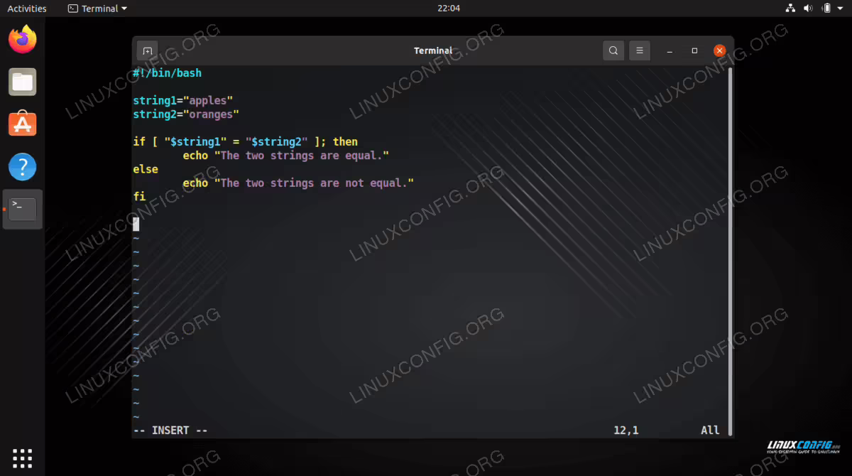 An example of comparing two strings in a Bash script on Linux