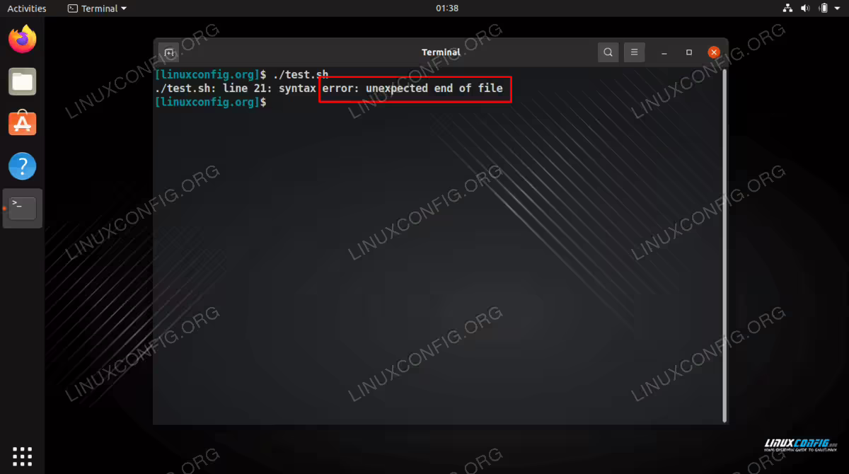 Receiving the Unexpected end of file error from executing a Bash script on Linux