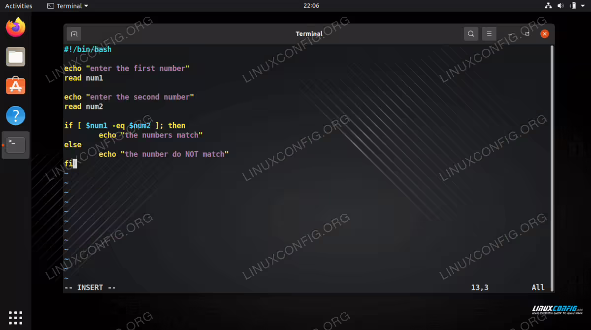 Simple example of using conditional statements and operators in a Bash script on Linux