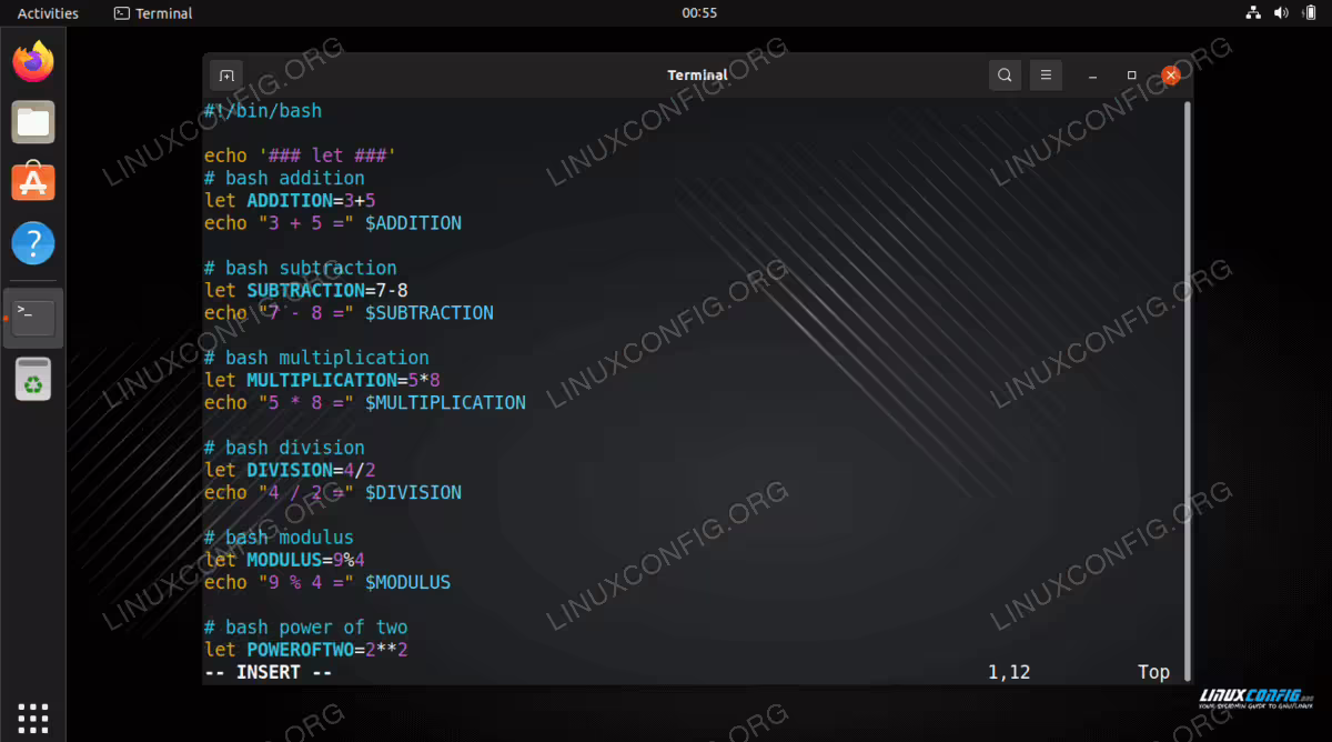 An example of using an operator inside of a Bash script on Linux