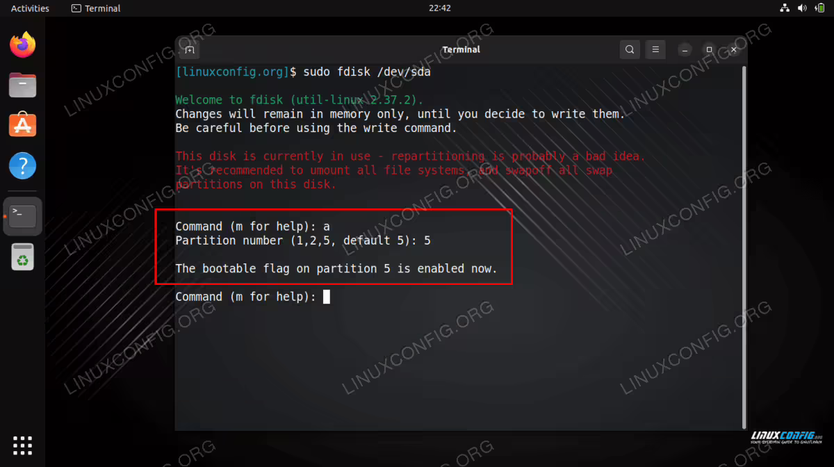 Setting bootable flag on a partition in Linux