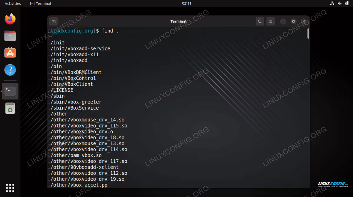 Using find command to print directory tree on Linux