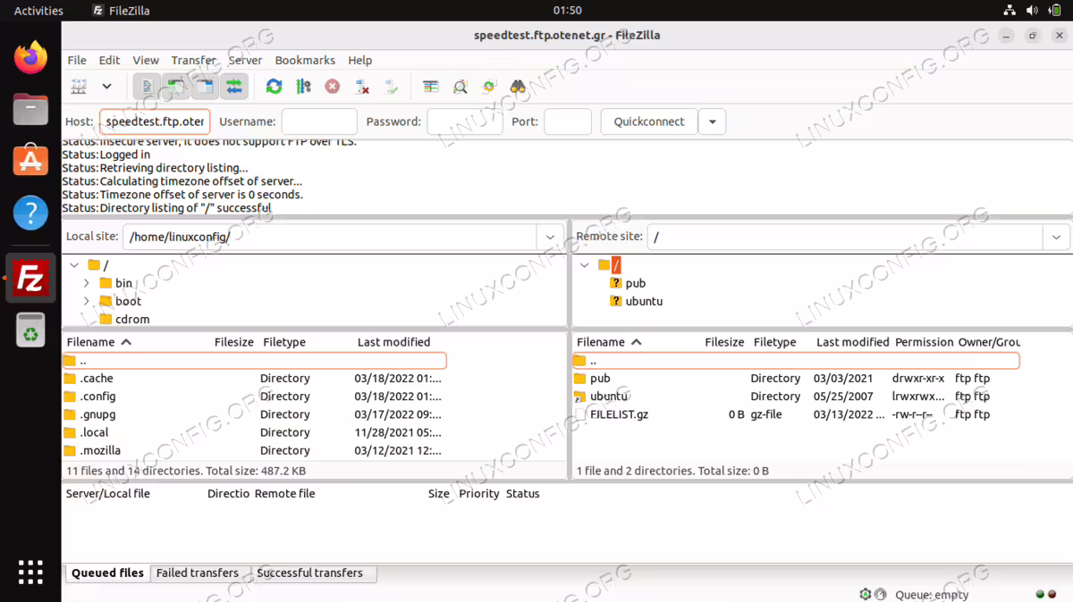 FileZilla FTP client on Ubuntu 22.04 Jammy Jellyfish Linux