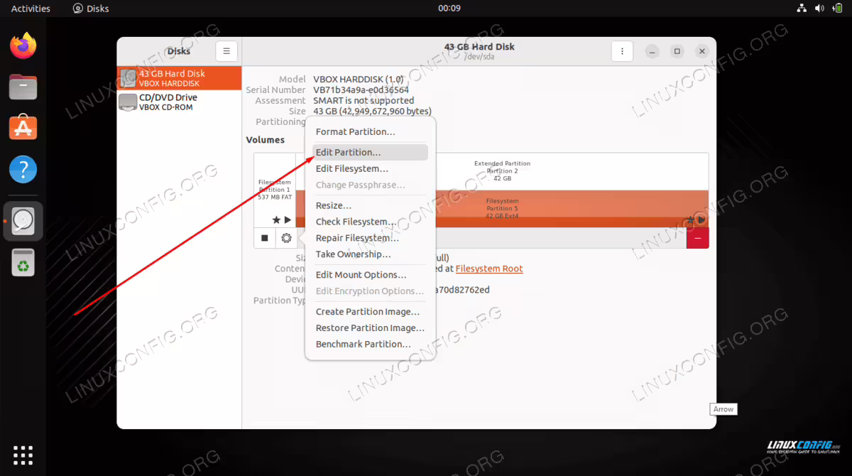 Select option to edit partition
