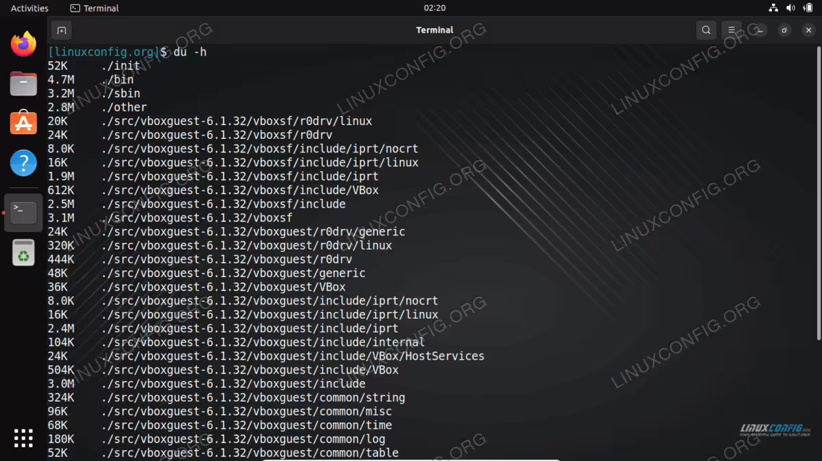 Listing directory tree and sizes with du command