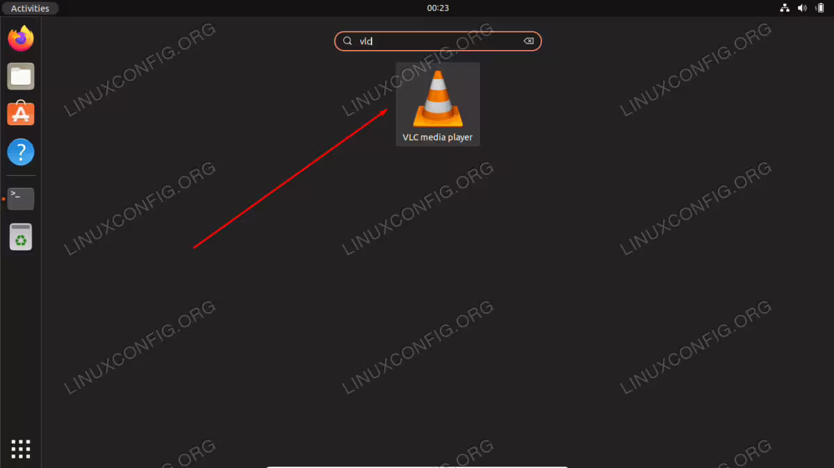 Open VLC media player from the Activities menu