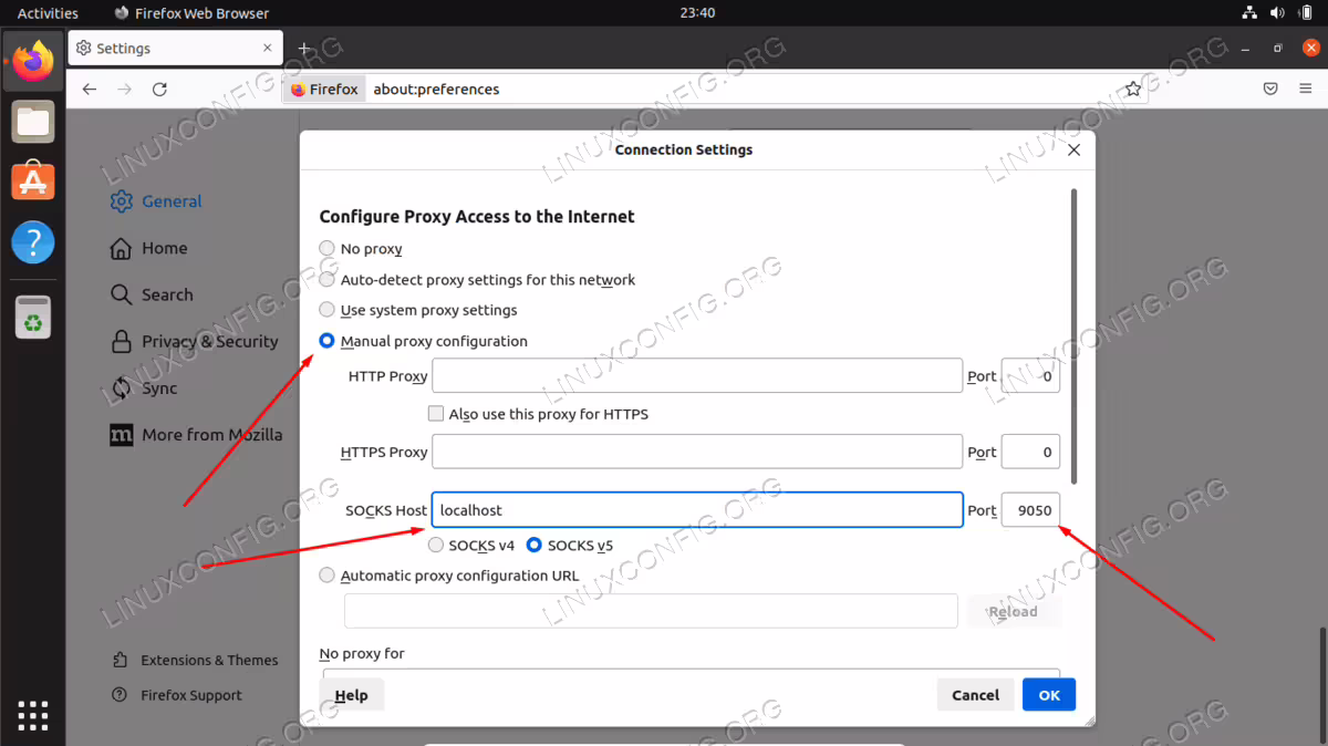 Configure SOCKS host inside network settings