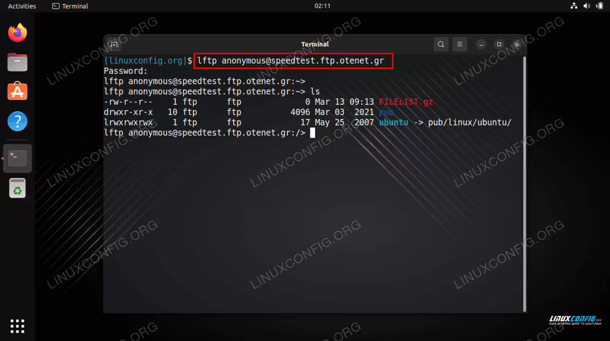 Connected with LFTP on Ubuntu 22.04
