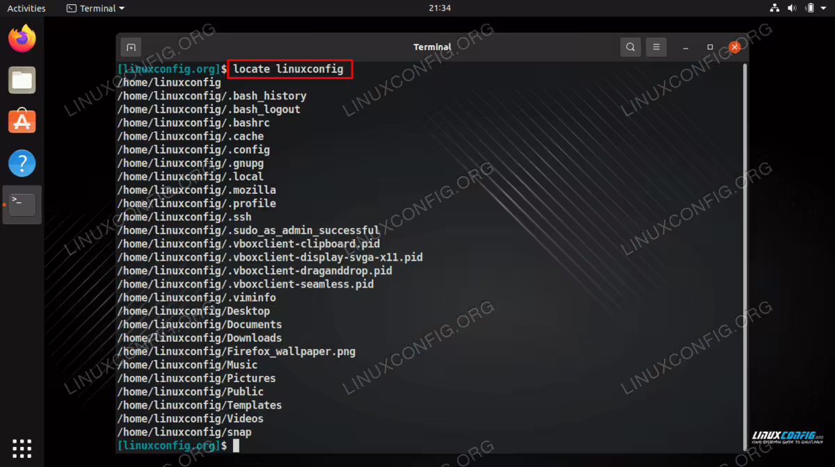 Using the locate Linux command to search for a file