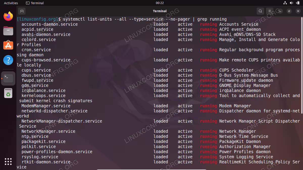 Ubuntu 22.04 list running services