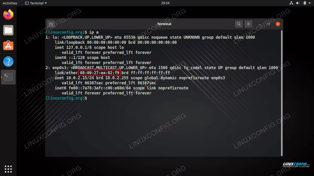 Viewing the MAC address of a network interface via command line