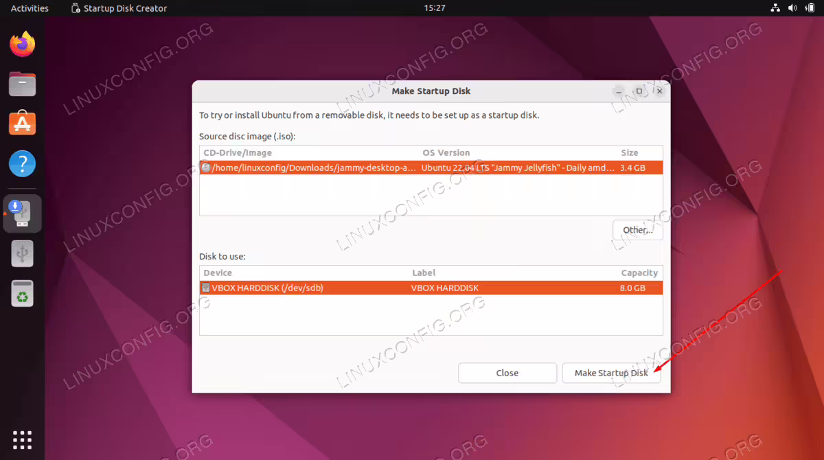 Creating a bootable startup disk via GUI