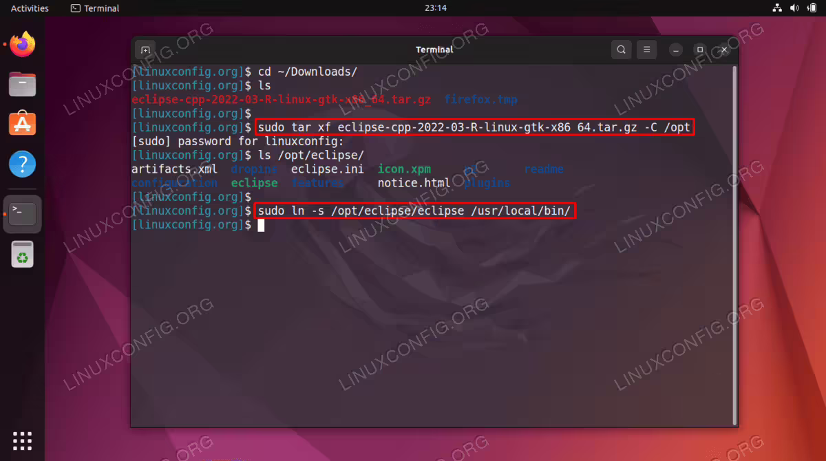 Extract Eclipse IDE package and link to executable binary