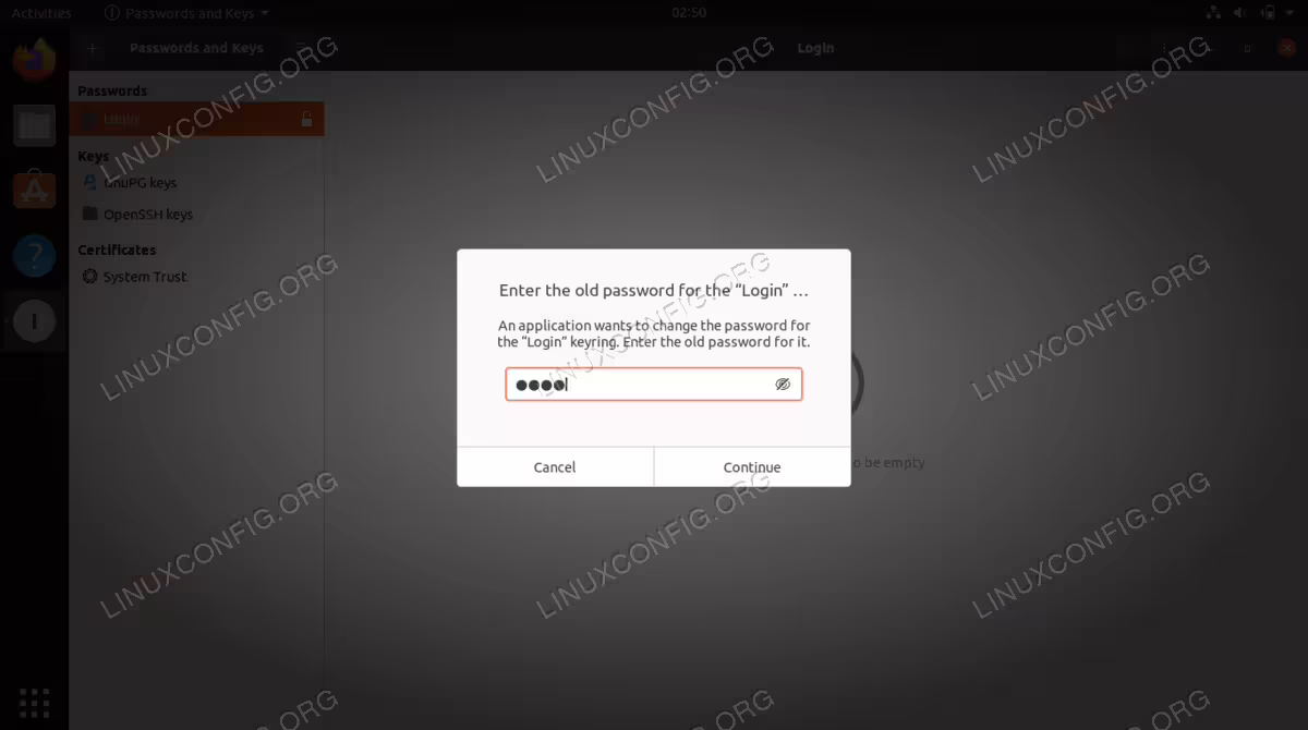 Log in to the keyring