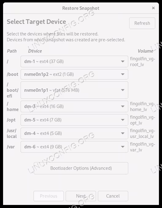 Restoring a Timeshift snapshot