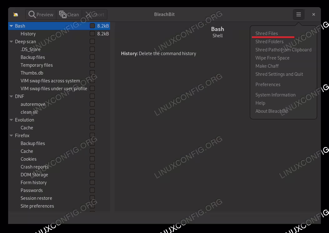 Shredding files with BleachBit